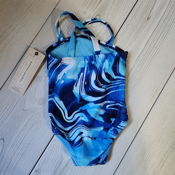 Peyton and Parker Blue marble cross strap swimsuit for baby Size 3-6 mo NWT - Picture 6 of 11